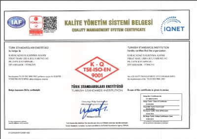 ISO 9001 Kalite Yönetim Sistemi Belgesi